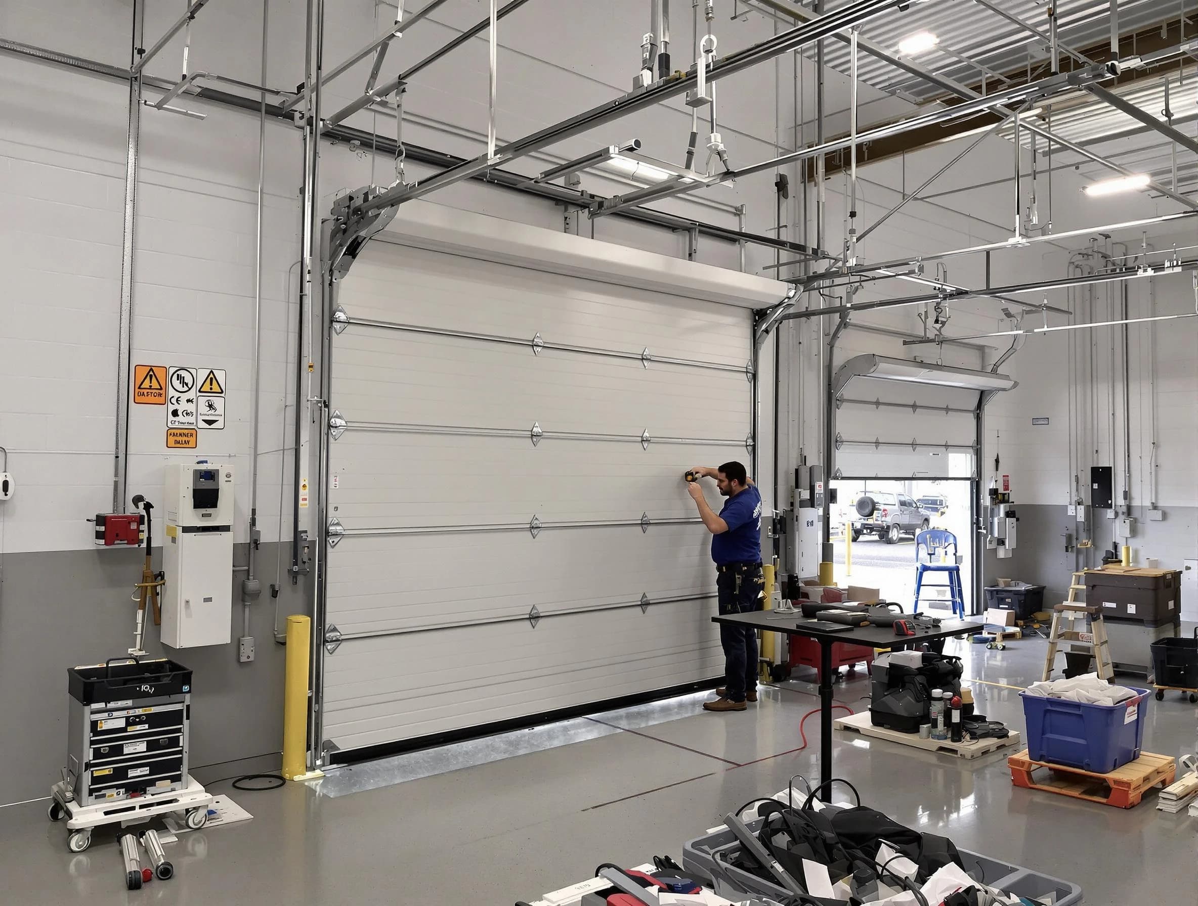 Commercial garage door repair being performed by Farr West Garage Door Repair expert in Farr West