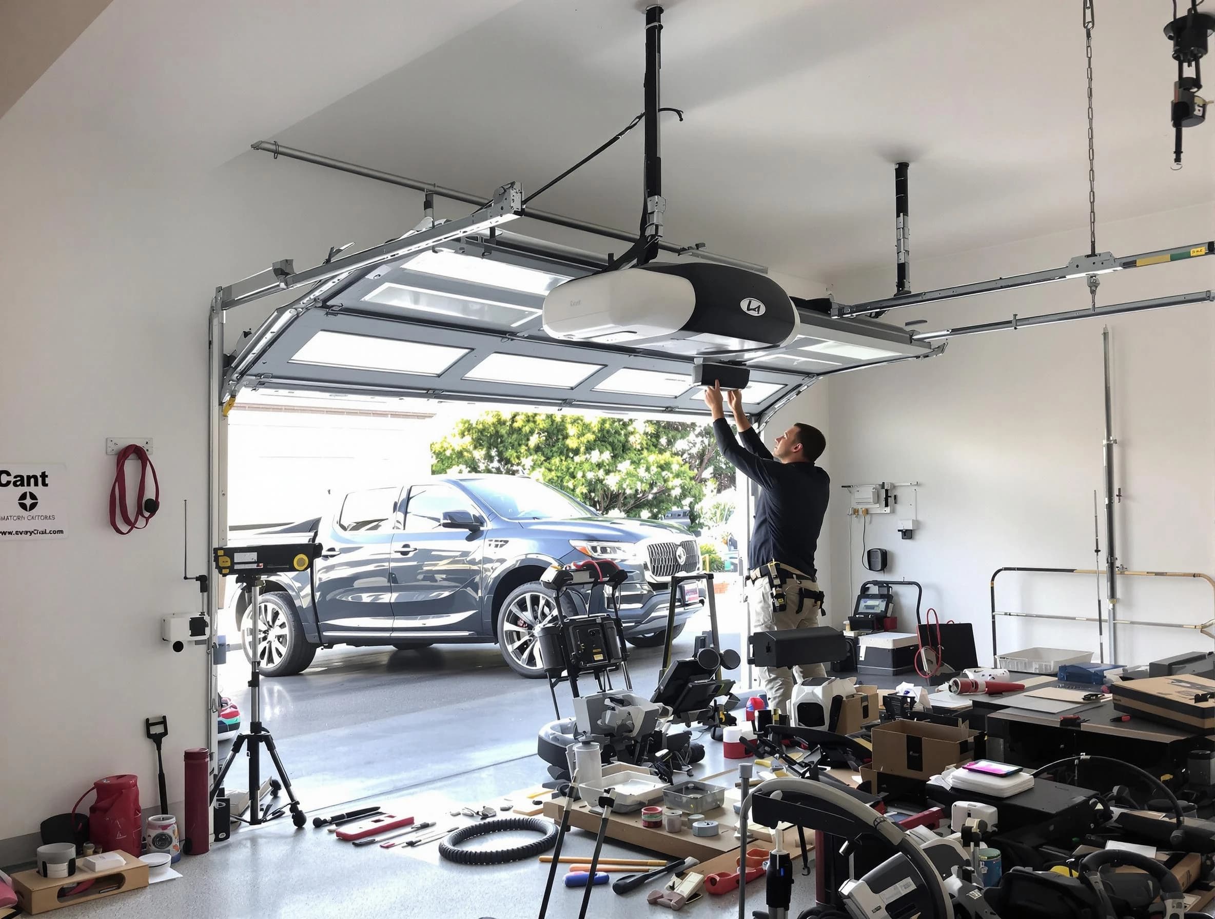 Farr West Garage Door Repair specialist installing smart garage door opener system in Farr West home