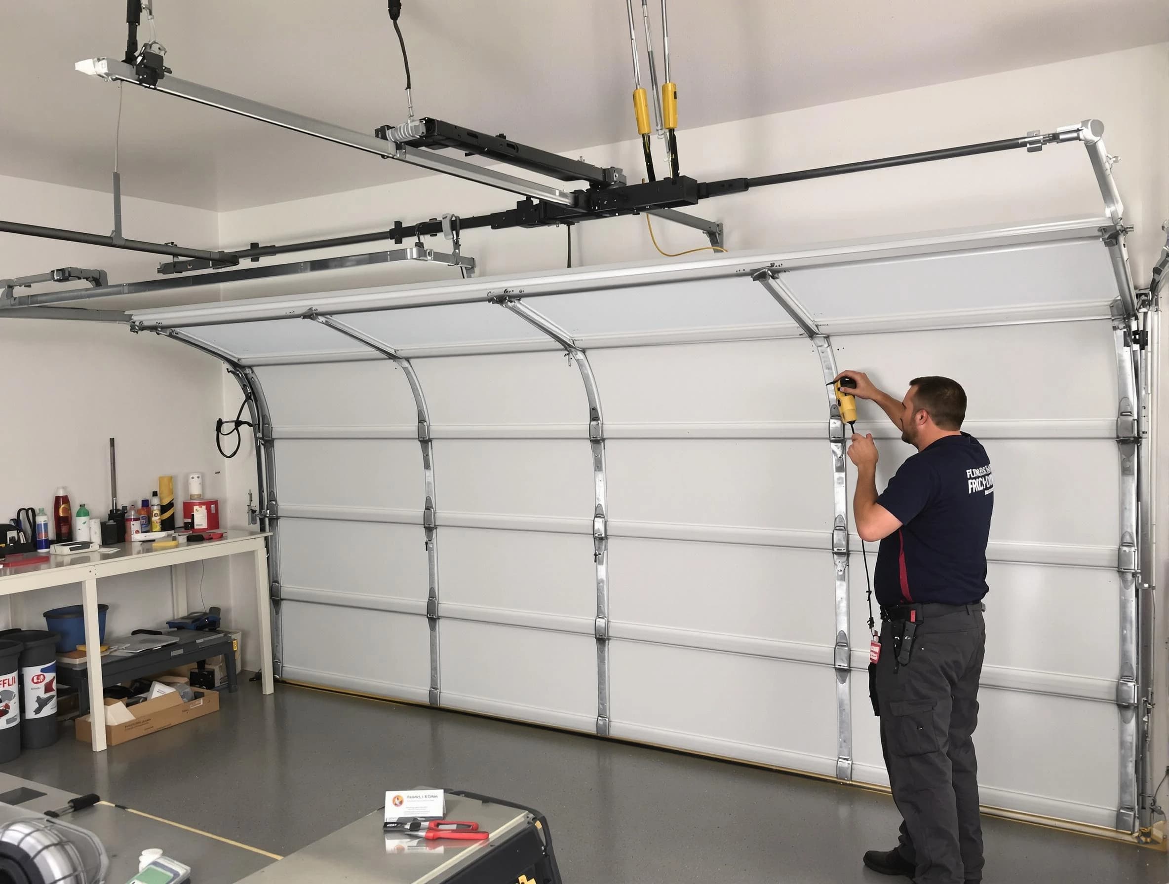 Farr West Garage Door Repair certified technician performing overhead door system repair in Farr West