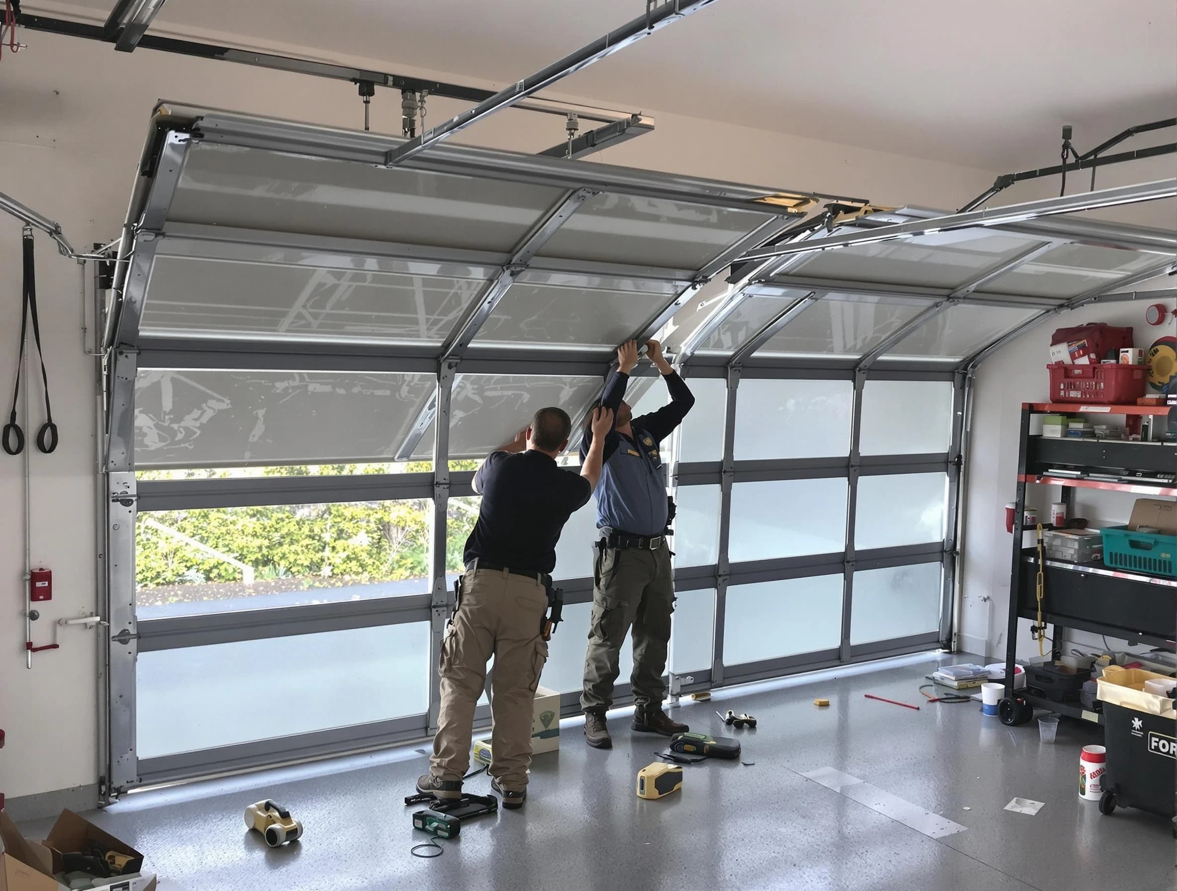 Farr West Garage Door Repair expert performing precise panel replacement on Farr West garage door
