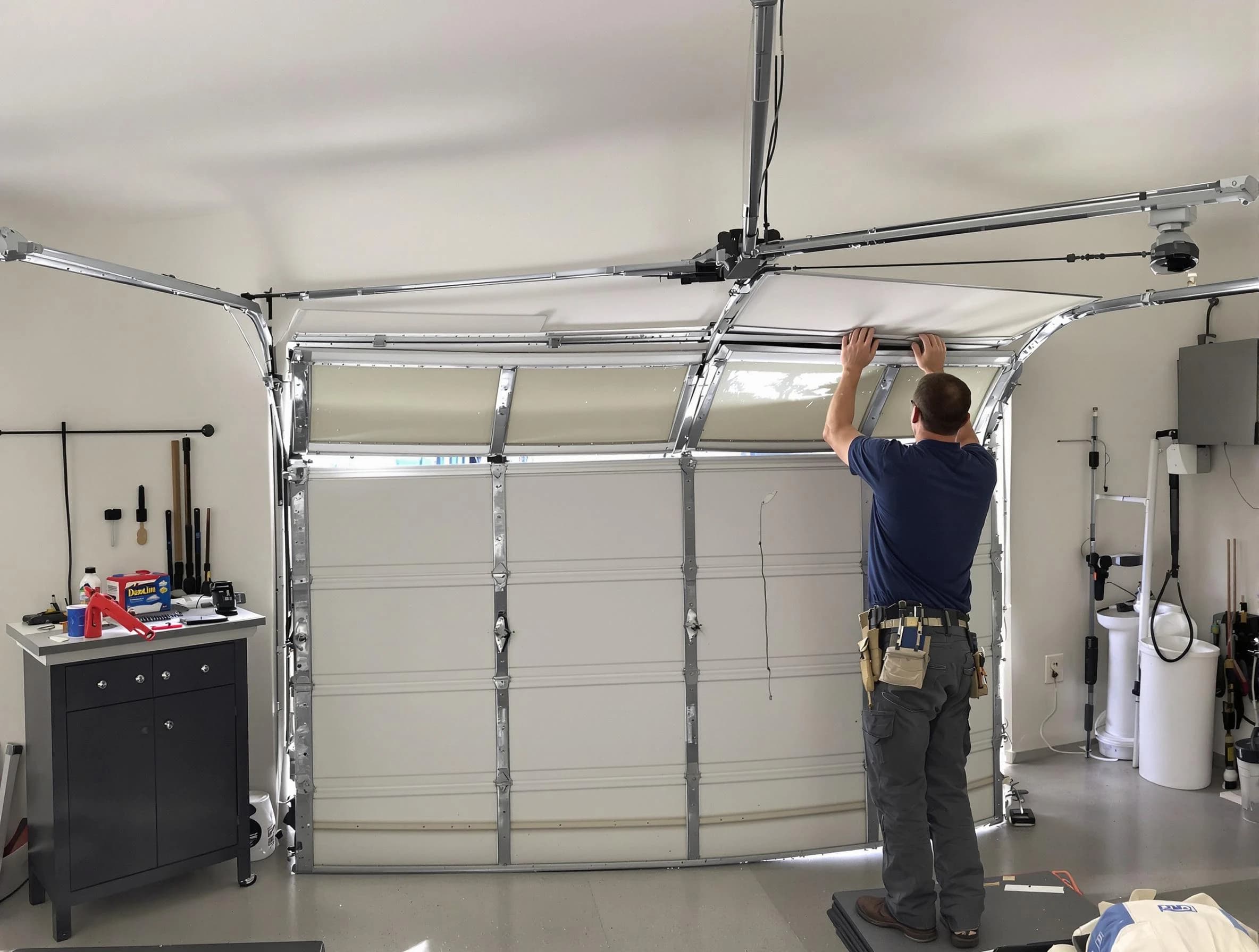 Farr West Garage Door Repair specialist performing precise section replacement on Farr West garage door