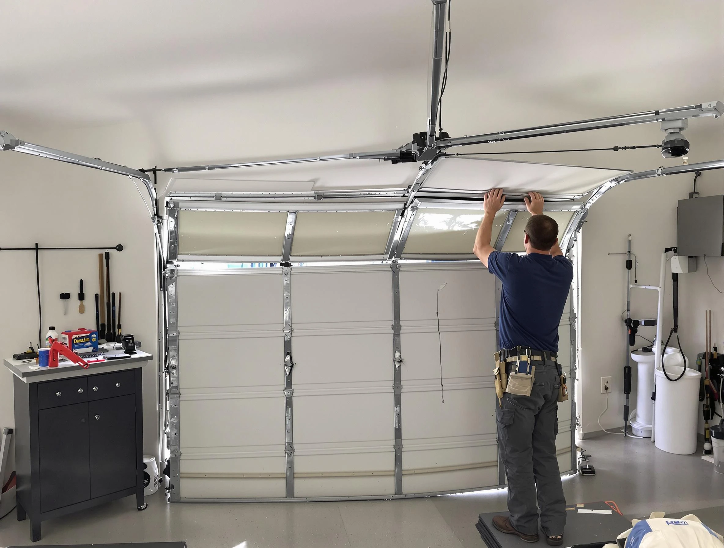 Farr West Garage Door Repair specialist performing precise section replacement on Farr West garage door